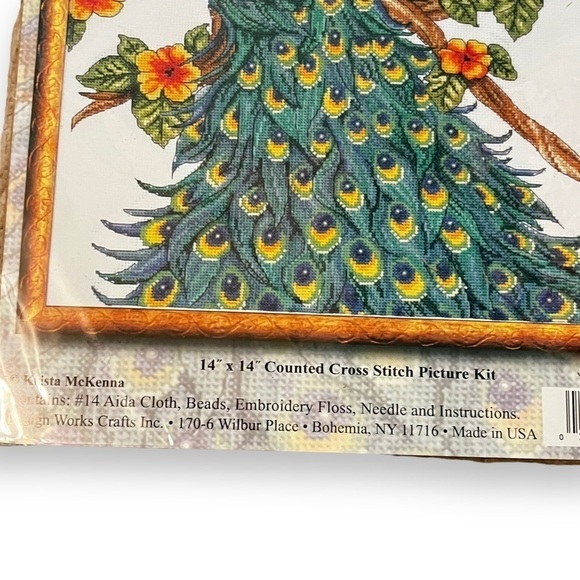 NEW Design Works Counted Cross Stitch Kit #2808 Peacock 14x14 Sealed Package - Picture 4 of 6
